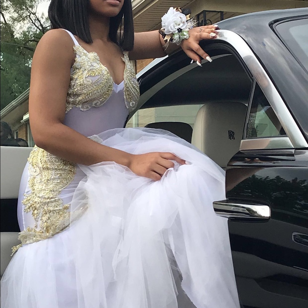 White & Gold Prom Dress